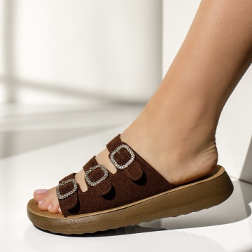 Papuci casual dama cu talpa joasa maro suede MIA11, 2, modlet.ro