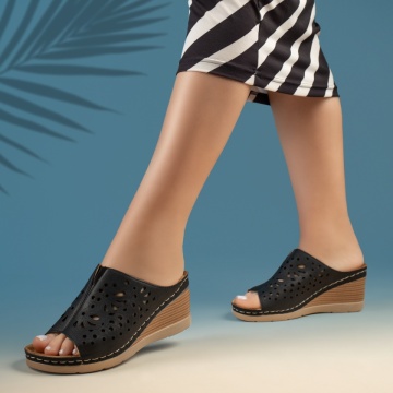Papuci dama casual cu perforatii negri ZEF09244, 3, zeforia.ro