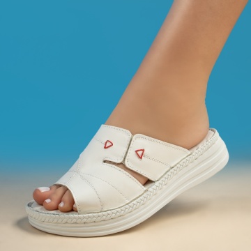 Papuci dama cu insertie de material elastic albi din Piele naturala MOD08759, 4, modlet.ro