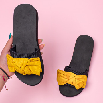 Papuci dama cu platforma din textil cu funda galbena MOD05046, 2, modlet.ro