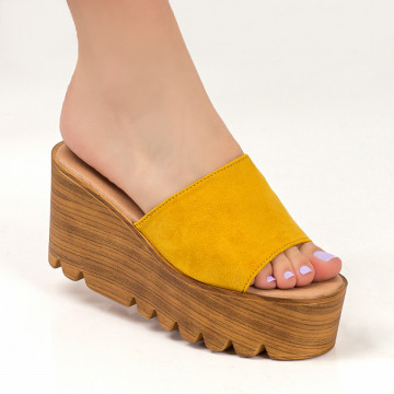 Papuci dama cu platforma galbeni suede MOD04806, 1, modlet.ro