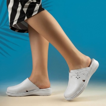Saboti dama din Piele naturala albi PAULA1, 2, modlet.ro