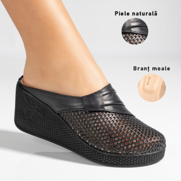 Saboti negri dama din Piele naturala perforati MOD11270, 3, modlet.ro