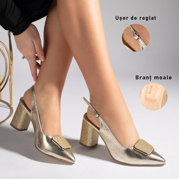 Sandale auriu dama cu toc gros si accesoriu MOD11258, 3, modlet.ro