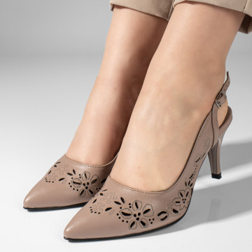 Sandale cu toc dama khaki din Piele Naturala MOD11305, 4, modlet.ro