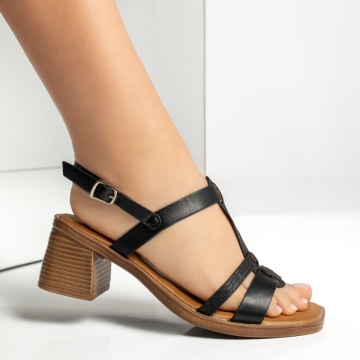 Sandale cu toc gros si bareta dama negre ANA70, 4, modlet.ro
