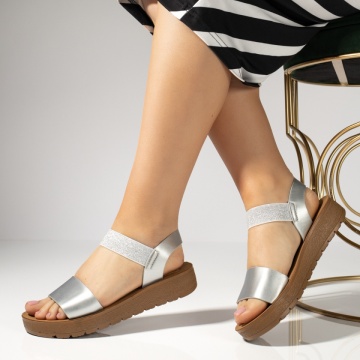 Sandale dama cu bareta elastica argintii ZEF13388, 4, zeforia.ro