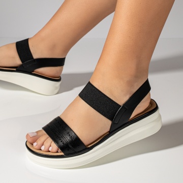 Sandale dama cu bareta elastica si perforatii negre MOD11610, 4, modlet.ro