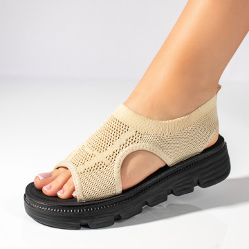 Sandale dama cu perforatii si bareta elastica bej MOD11375, 1, modlet.ro