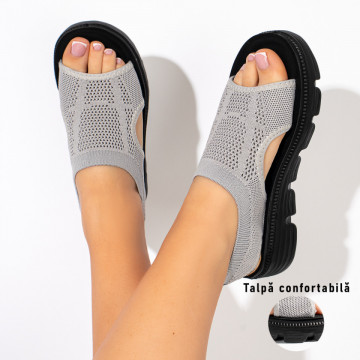 Sandale dama cu perforatii si bareta elastica gri MOD11375, 3, modlet.ro
