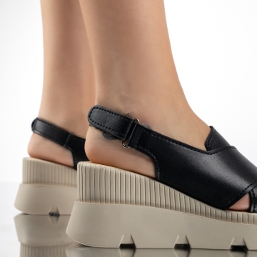 Sandale dama cu platforma negre cu bej din Piele naturala MOD13279, 4, modlet.ro