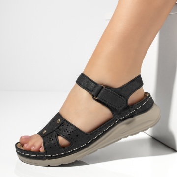 Sandale dama cu platforma negre glitter EMA26, 2, modlet.ro