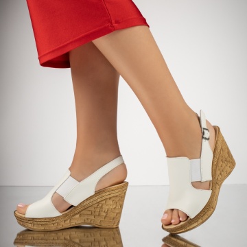 Sandale dama cu platforma si bareta albe din Piele naturala MOD09416, 1, modlet.ro