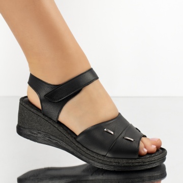 Sandale dama cu platforma si bareta negre din Piele naturala ZEF13638, 4, zeforia.ro