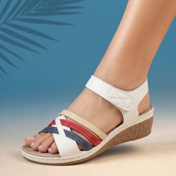 Sandale dama cu platforma si inchidere cu scai albe EVA49, 2, modlet.ro