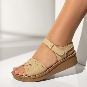 Sandale dama cu platforma si inchidere cu scai bej MOD13902, 3, modlet.ro