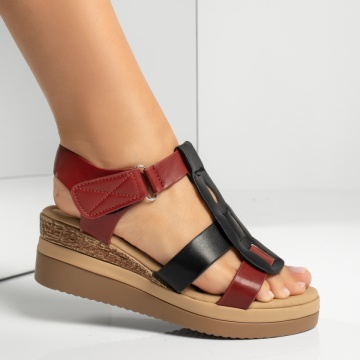 Sandale dama cu platforma si inchidere cu scai negru cu rosu MOD13877, 4, modlet.ro