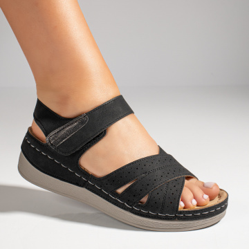 Sandale dama cu platforma si perforatii negre MOD11581, 4, modlet.ro