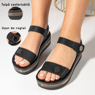 Sandale dama cu talpa groasa negre MOD04543, 3, modlet.ro