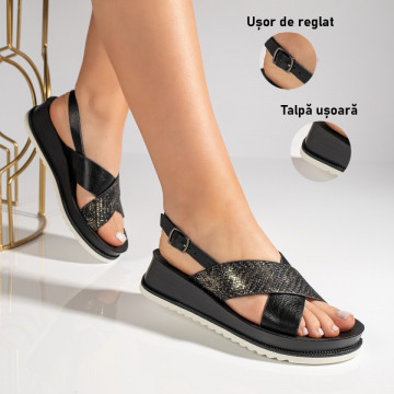 Sandale dama cu talpa groasa si bareta negre MOD11501, 3, modlet.ro