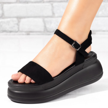 Sandale dama cu talpa groasa si bareta negru suede MOD04137, 2, modlet.ro