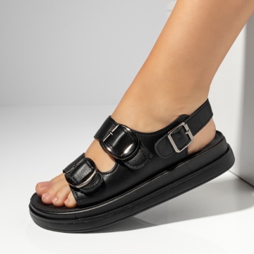 Sandale dama cu talpa groasa si catarame negre MOD14337, 2, modlet.ro