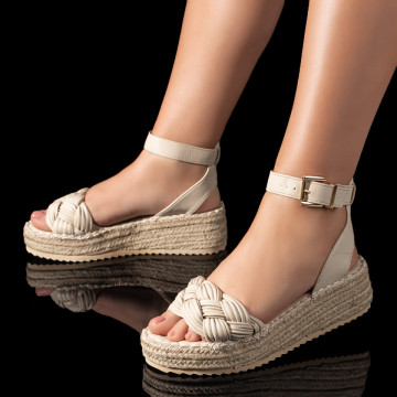 Sandale dama cu talpa groasa si model impletit bej MOD09498, 2, modlet.ro