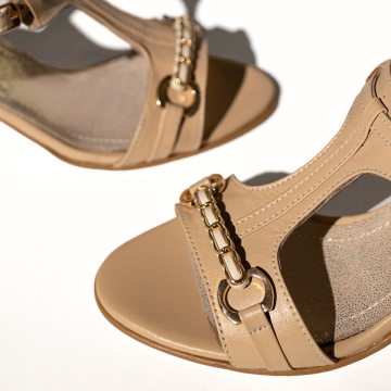 Sandale dama cu toc gros bej inchis din Piele naturala MOD13451, 4, modlet.ro