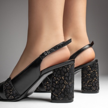 Sandale dama cu toc gros negre din Piele naturala MOD13450, 2, modlet.ro