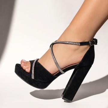 Sandale dama, Sandale dama cu toc gros si platforma negru suede MARA1, modlet.ro