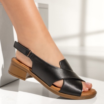 Sandale dama cu toc mic negre din Piele naturala MOD13666, 3, modlet.ro