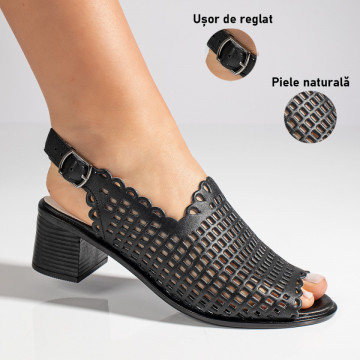 Sandale dama cu toc si bareta negre din Piele naturala GETA5, 3, modlet.ro