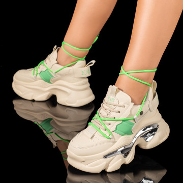 Sneakers dama bej cu verde si accesoriu detasabil MOD10064, 4, modlet.ro