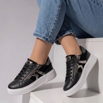 Reduceri tenisi dama, Tenisi dama cu siret si talpa groasa negri MOD09602, modlet.ro