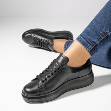 Tenisi dama negri cu siret din Piele naturala MOD03628, 2, modlet.ro