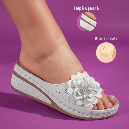 Papuci casual cu platforma dama albi MOD11339