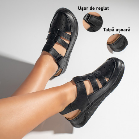 Sandale dama cu perforatii si platforma mica negre MOD11454