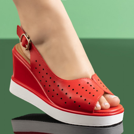 Sandale dama perforate cu platforma rosii MOD08511 Modlet